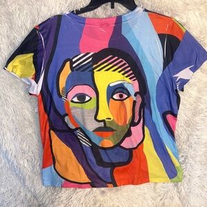 Colorful short sleeve mid drift crop top